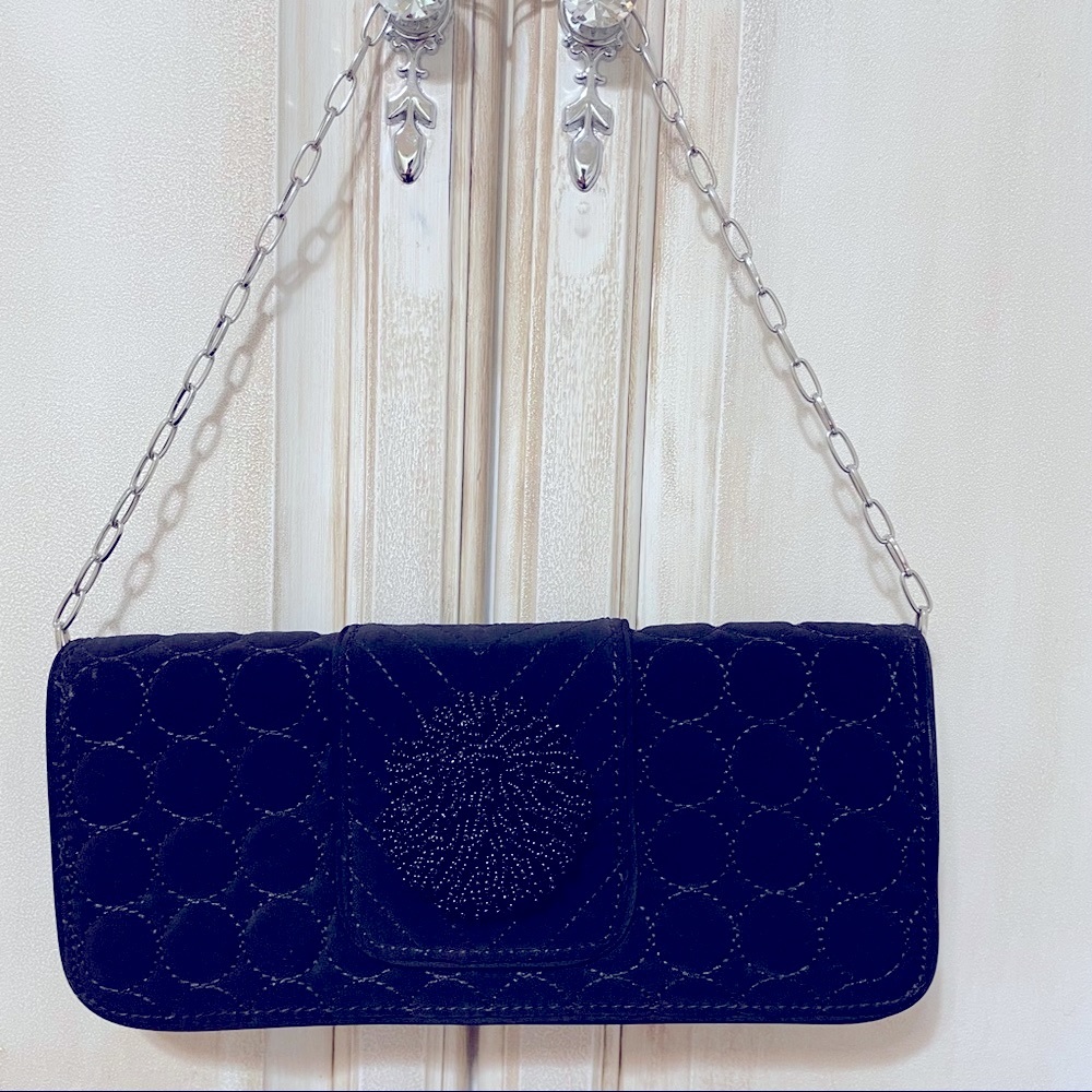 Vera Bradley Black Quilted Clutch Purse with Chain